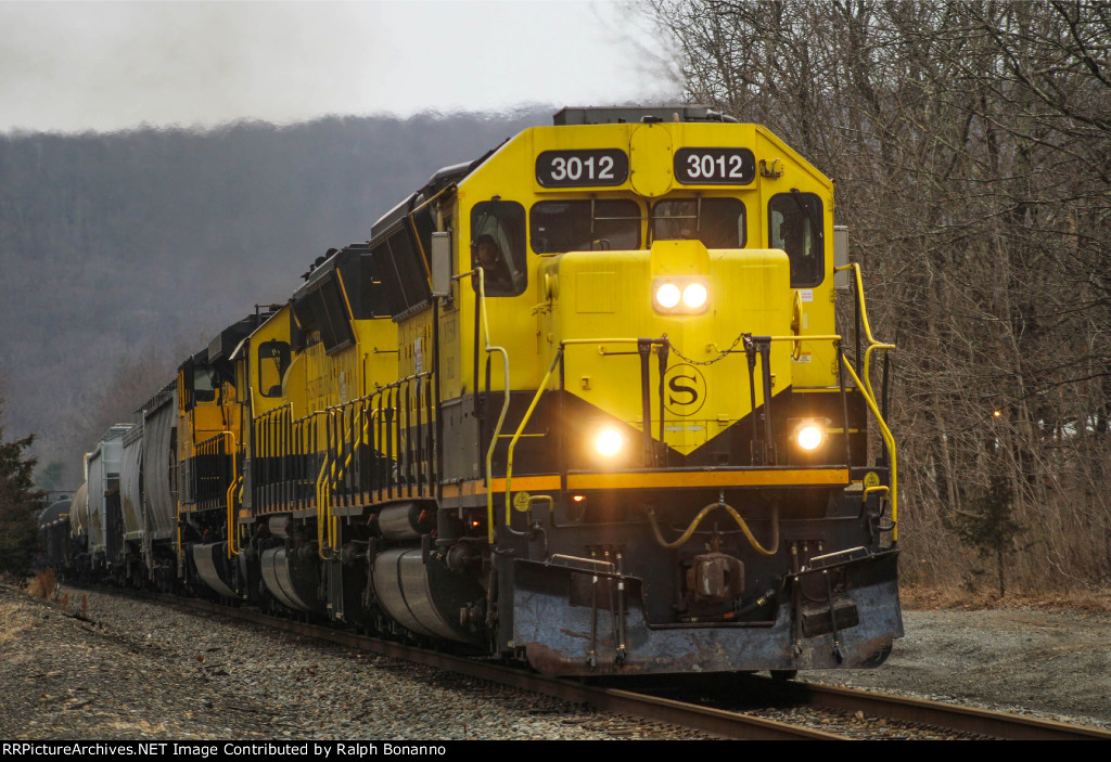 SU 99 with 3 units and 56 cars on the grade  approaching Green Pond Road 